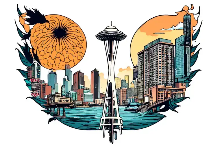 Seattle Themed Tattoo Sleeve