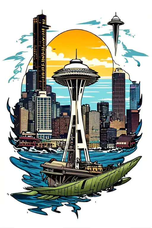 Seattle Themed Tattoo Sleeve