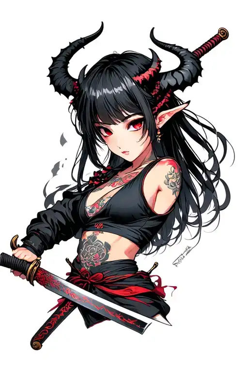 A Demon Girl With Katana