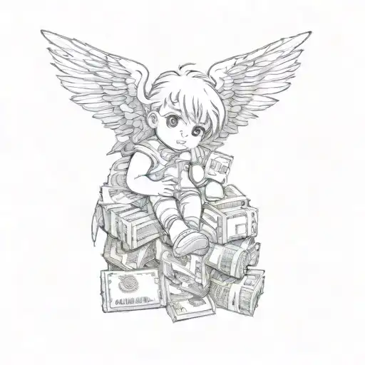 A Baby With Wings On A Stack Of Money