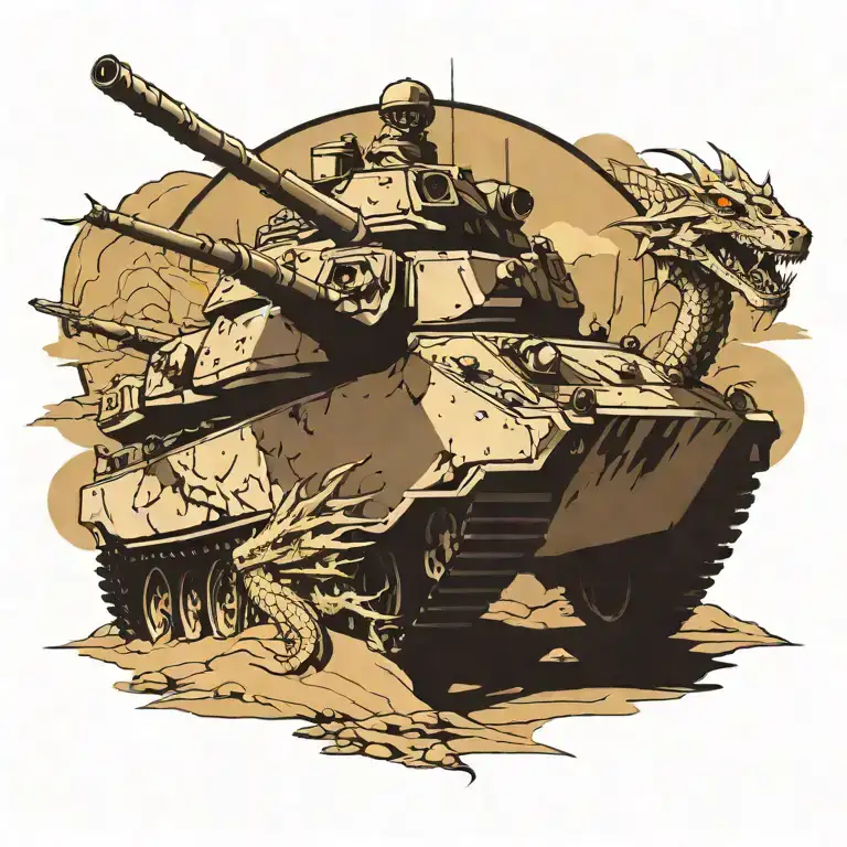 Us Army Tank In Desert With Dragons