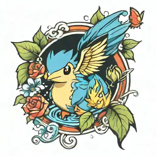 Cyndaquil With Roses And Butterflies