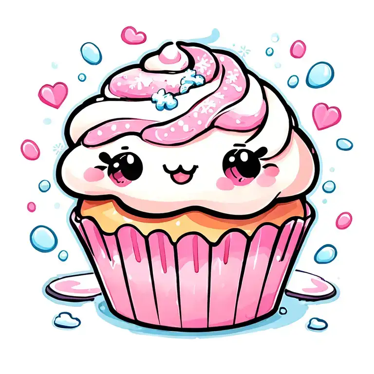 Tattoo Like A Cute Cartoon Who Eat Cupcake And Some Snow Fall
