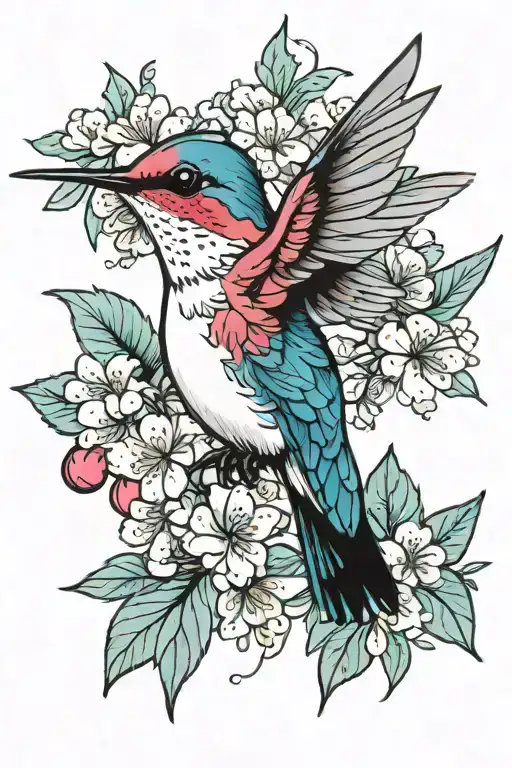 Hummingbird And Cherry Blossoms