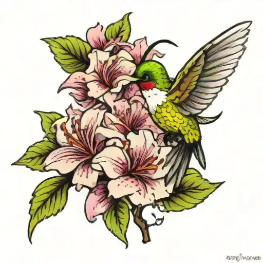 Hummingbird And Sakuras Flowers