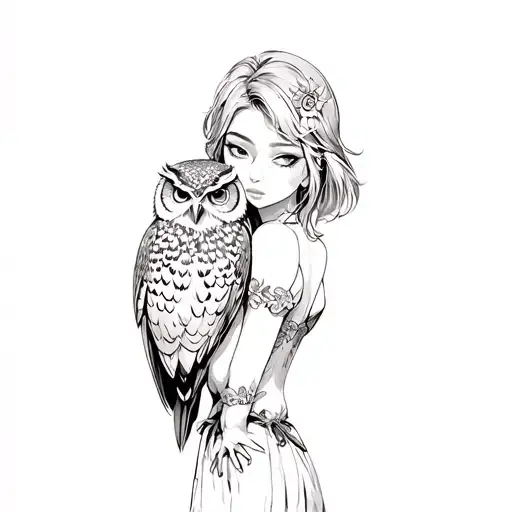 A Woman With An Owl On Her Shoulder