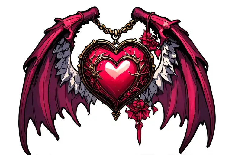 Succubus Womb Tattoo Open Edgy Syle Heart With Heart Locket Inside And Demon Wings