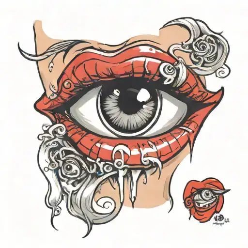 Mouth Only Sexy Red Lips Slightly Parted With An Eyeball Peering Out From Inside The Mouth