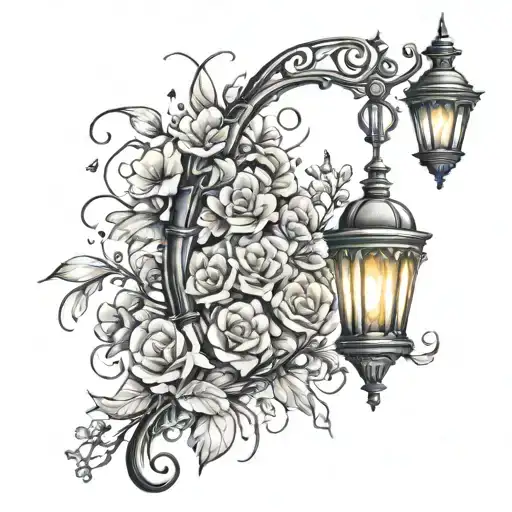 Flowers And Street Lamp