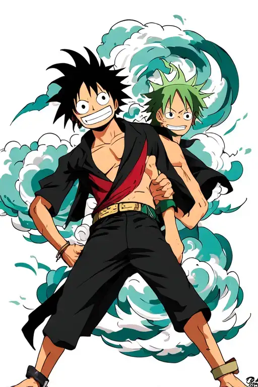 Boa Hancock And Luffy And Zoro With The Swirly One Piece Clouds As Back Ground