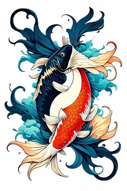 Koi Fish Yin Leaving Yang With Storm Clouds
