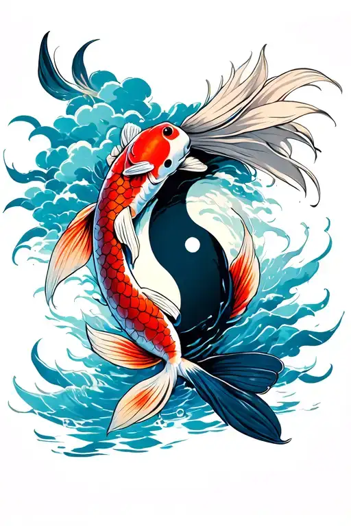 Koi Fish Yin Swimming Away From Koi Fish Yang With Real Storm Clouds Behind