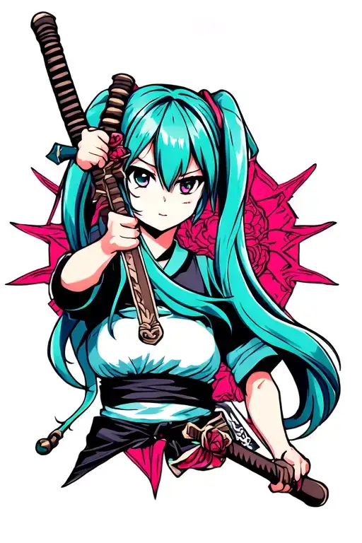 Hatsune Miku Holding A Katana