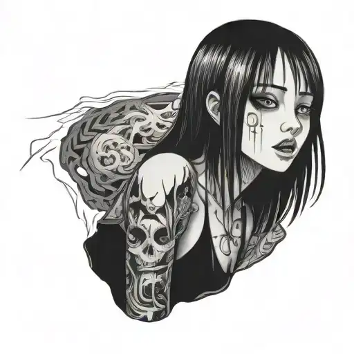 Black And White Anime Girl Character Horror Gothic Junji Ito Style