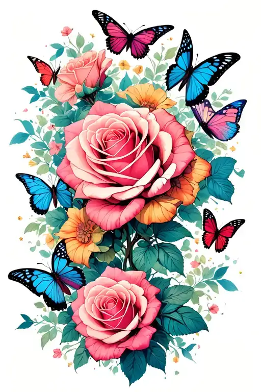 Roses And Butterflies Exploding