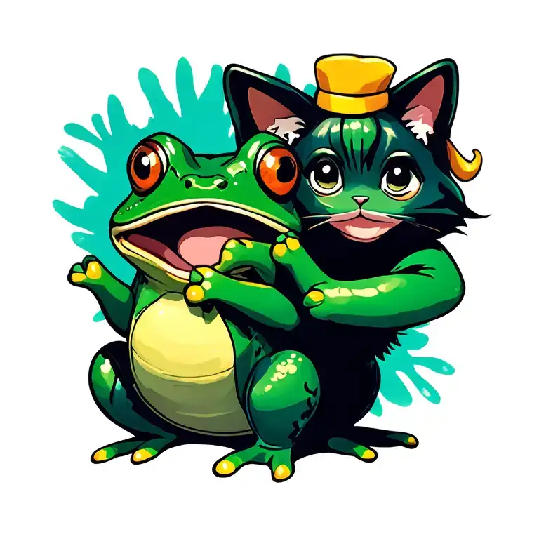 Cat And Frog Playing