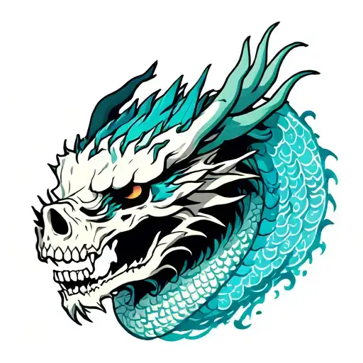Japanees Dragon With Skull Made