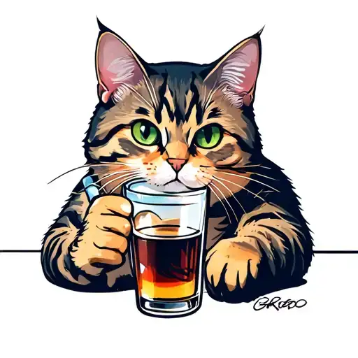 Cat Drinking In A Bar
