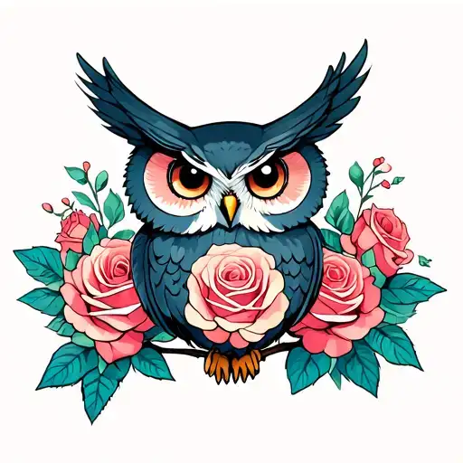 Roses With Owl Perched