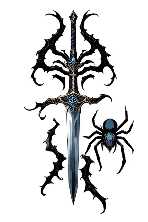 Long Gothic Sword With A Spider Next To The Sword