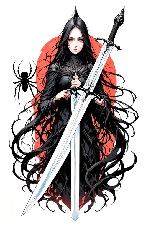 Spiritual Body With A Long Gothic Sword And A Spider Next To It