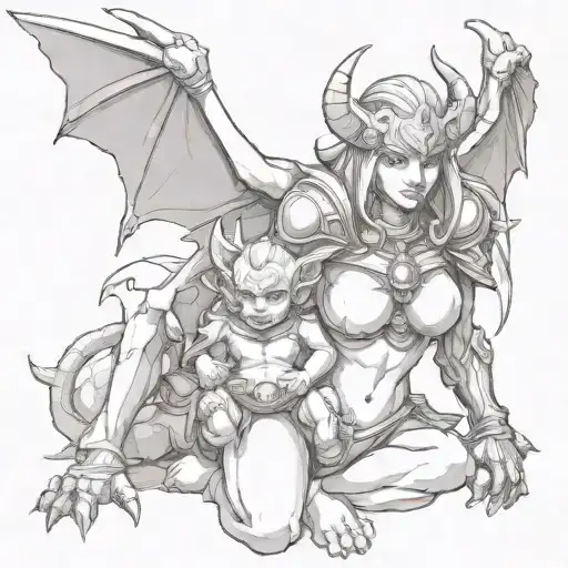 Female Gargoyle Warrior With Her Baby
