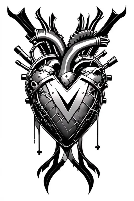 Mechanical Heart With V In The Middle