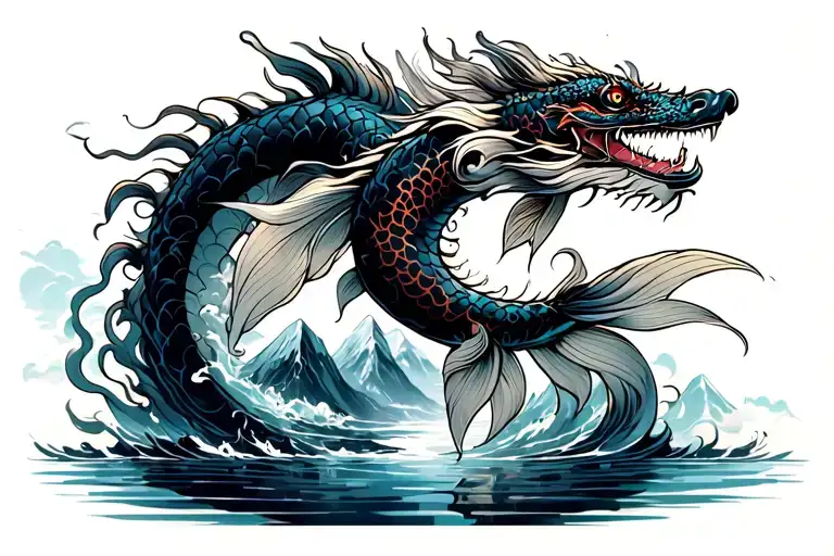 Journey Tattoo Of Koi Swimming Into Mountain Rising Into Dragon