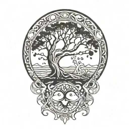 Tree Of Life And Sun And Moon