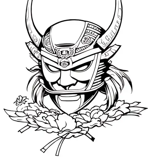 Samurai Mask And Japanese Wawes