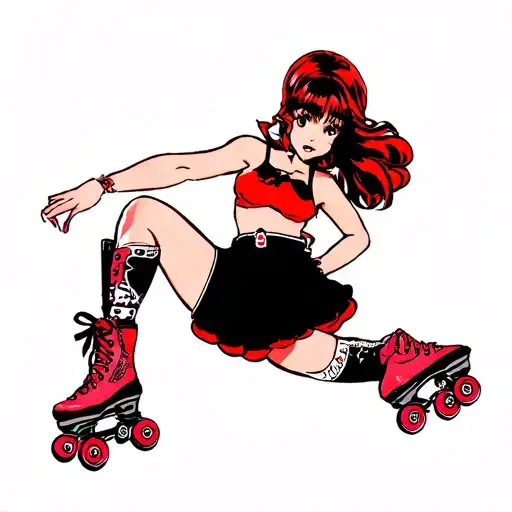 Japanese Pin Up Girl With Roller Skates