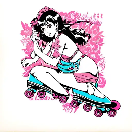 Japanese Pin Up Girl With Roller Skates