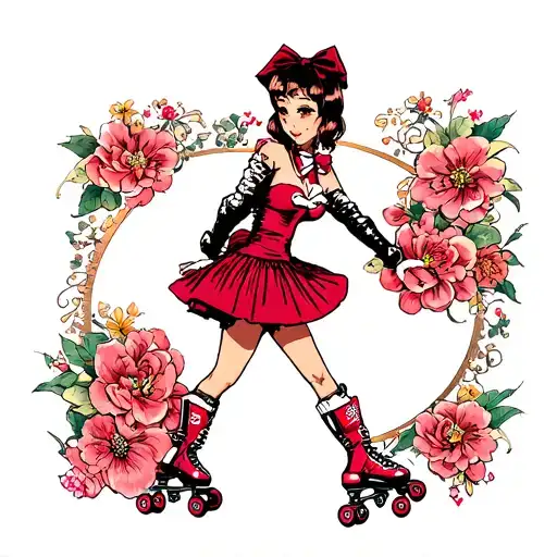 Japanese Pin Up Girl With Roller Skates