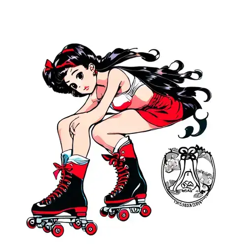 Japanese Pin Up Girl With Roller Skates