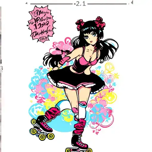 Japanese Pin Up Girl With Roller Skates