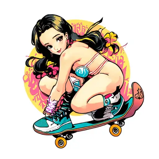 Japanese Pin Up Girl With Skate
