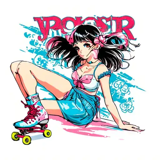 Japanese Pin Up Girl With Skate