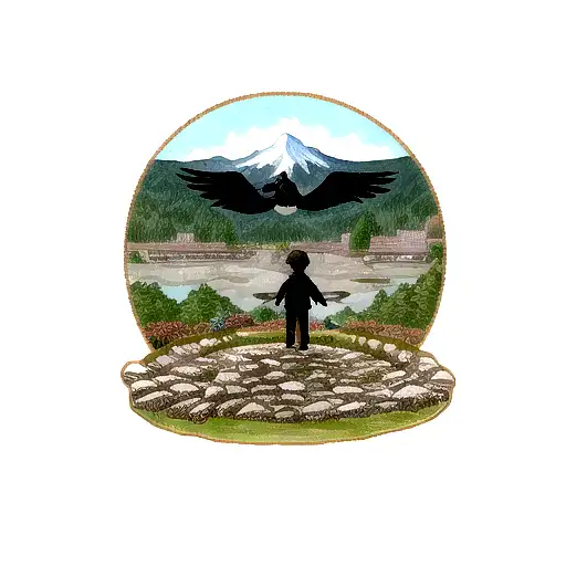 Symbolizes My Son With A Crow Forest And Mountains