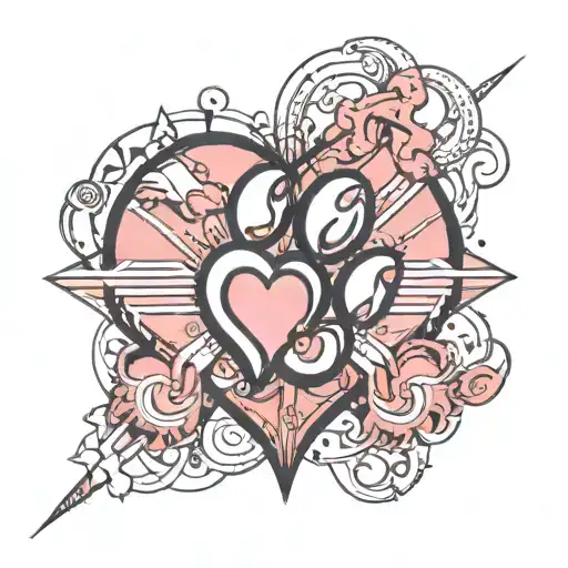 Dog Paw Connected By Heart Beat Line To A Heart