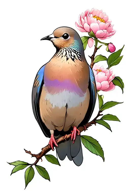 Mourning Dove On Peony Branch