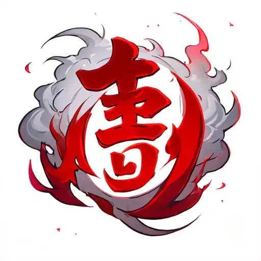 Majin Buu Kanji Symbol In Red With Smoke Around It