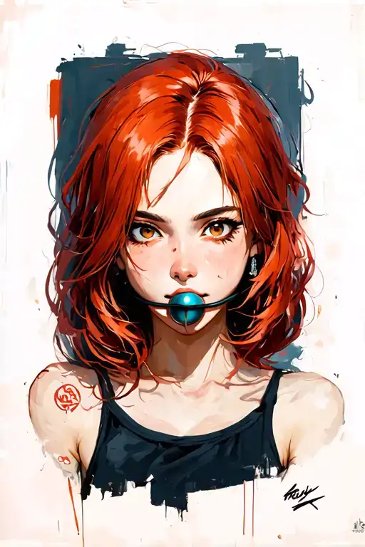 Red Headed With Ballgag In Mouth In Portrait Painting