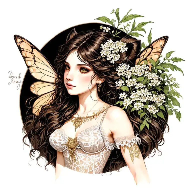 Sexy Fairy Half Girl Half Lioness Dressed In Queen Anne's Lace