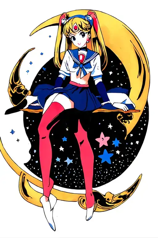 Sailor Moon Sitting On Crescent Moon