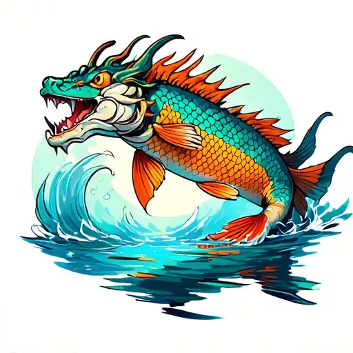 Carp Swims Along The River And Turns Into A Dragon