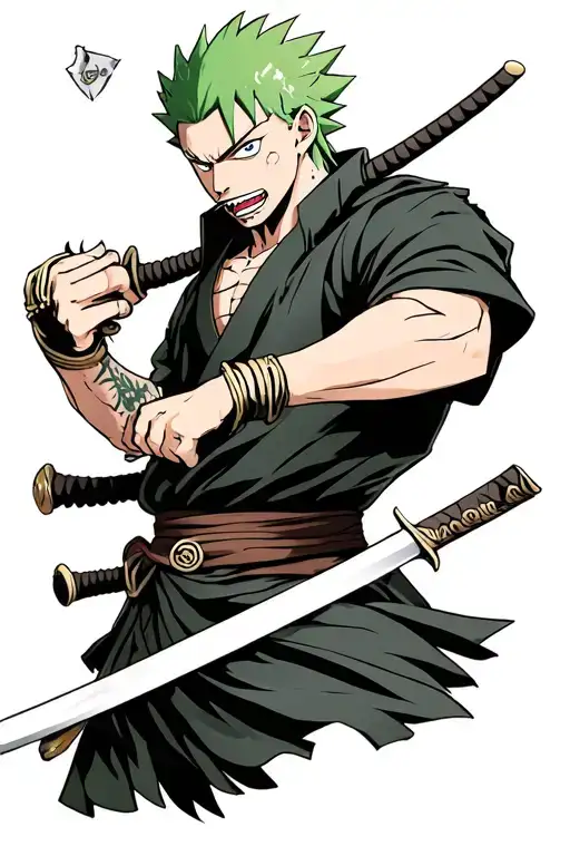 Roronoa Zoro Biting A Katana And With A Handkerchief