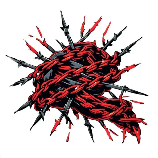 Barbed Chains Of Red And Black Color Wrapped Around The Arm In A Chaotic Manner