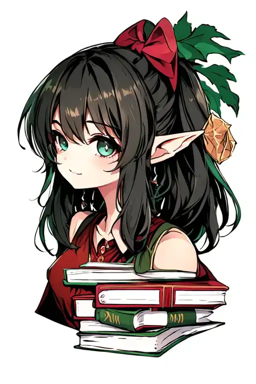 Anime Girl With Elf Ears And Books