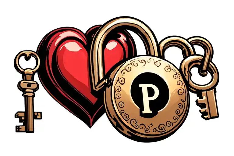 Heart Shaped Lock With Key Shaped Like Letter P