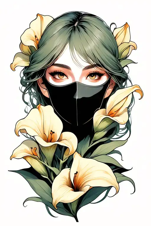 Female Facial Mask With Calla Lily Intertwined
